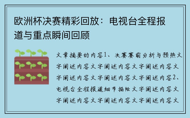 欧洲杯决赛精彩回放：电视台全程报道与重点瞬间回顾